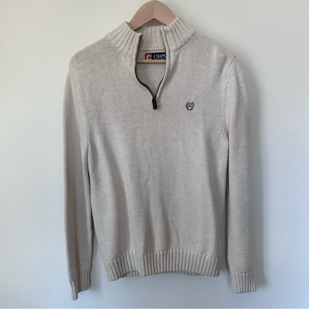 Chaps Men's Cream Zip Mock-Collar Sweater